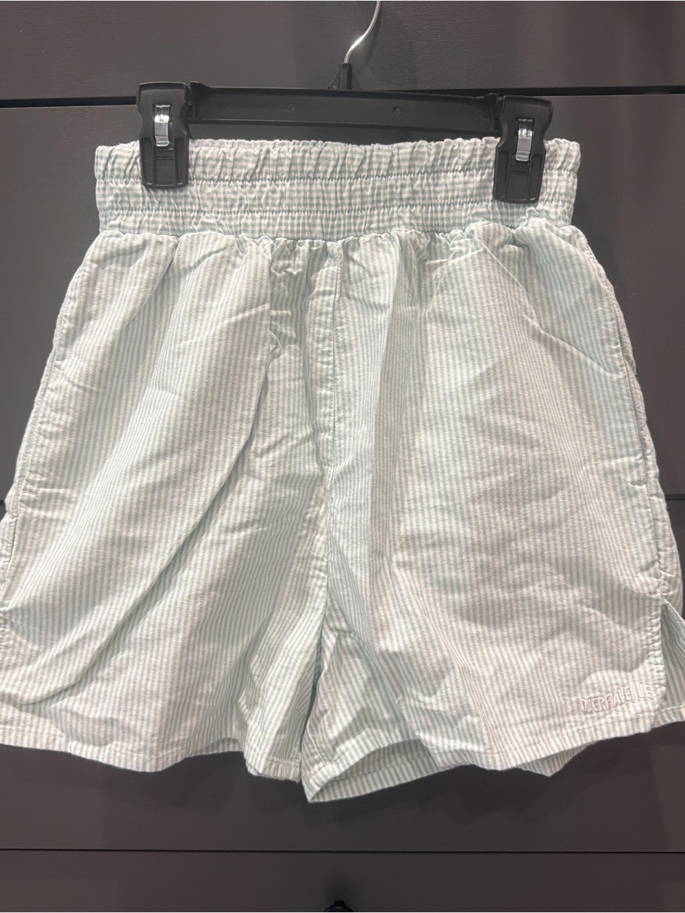 Djerf Avenue Mint Green and White Pinstriped Athletic Shorts